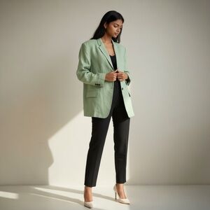 Theory Blazer Galena Oversized Linen Blazer Size Med-Lg in Leaf Green